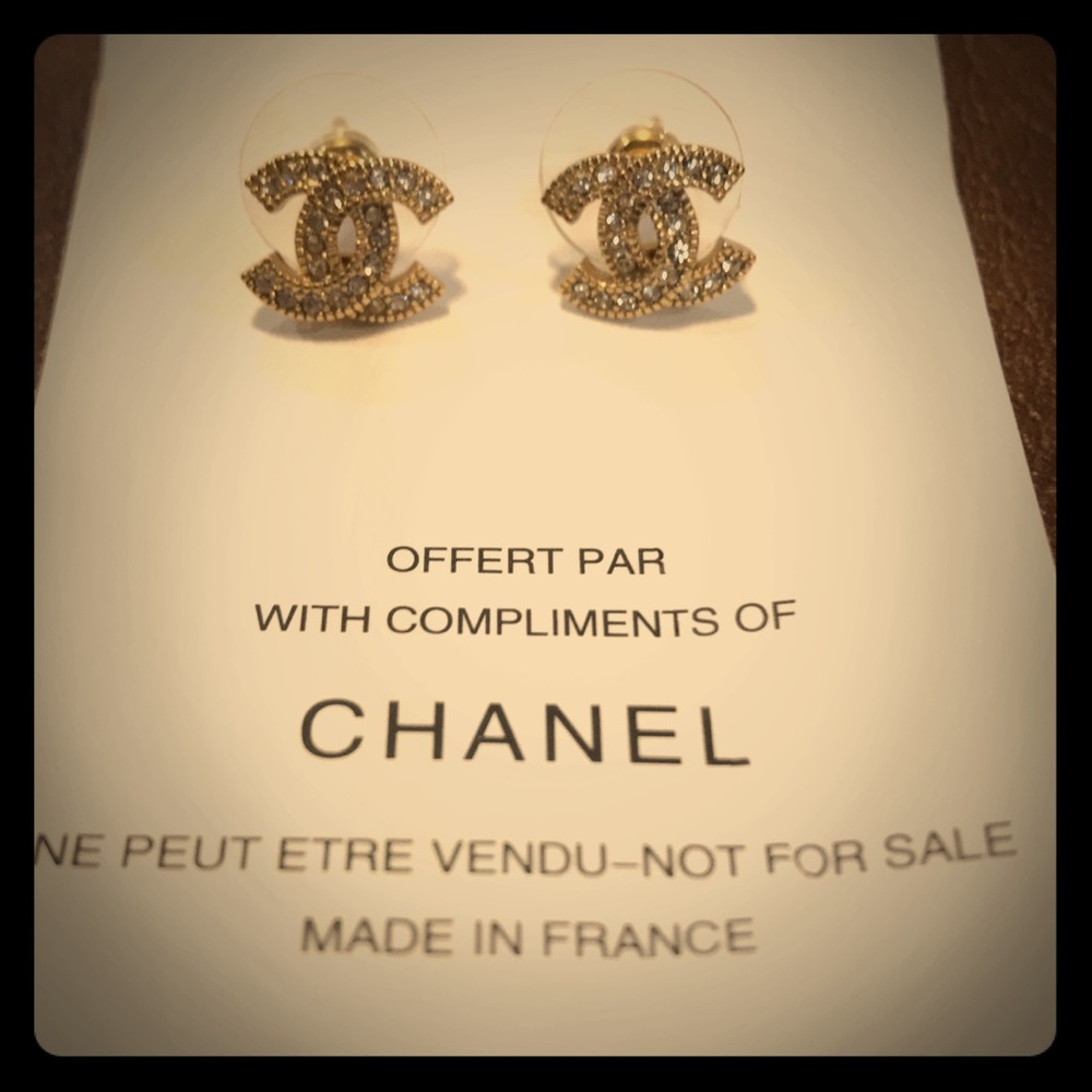 Chanel Classic Small Gold CC Crystal Studs